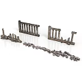 Miniature Model Scene Components With Metal Railings And Fence Structures