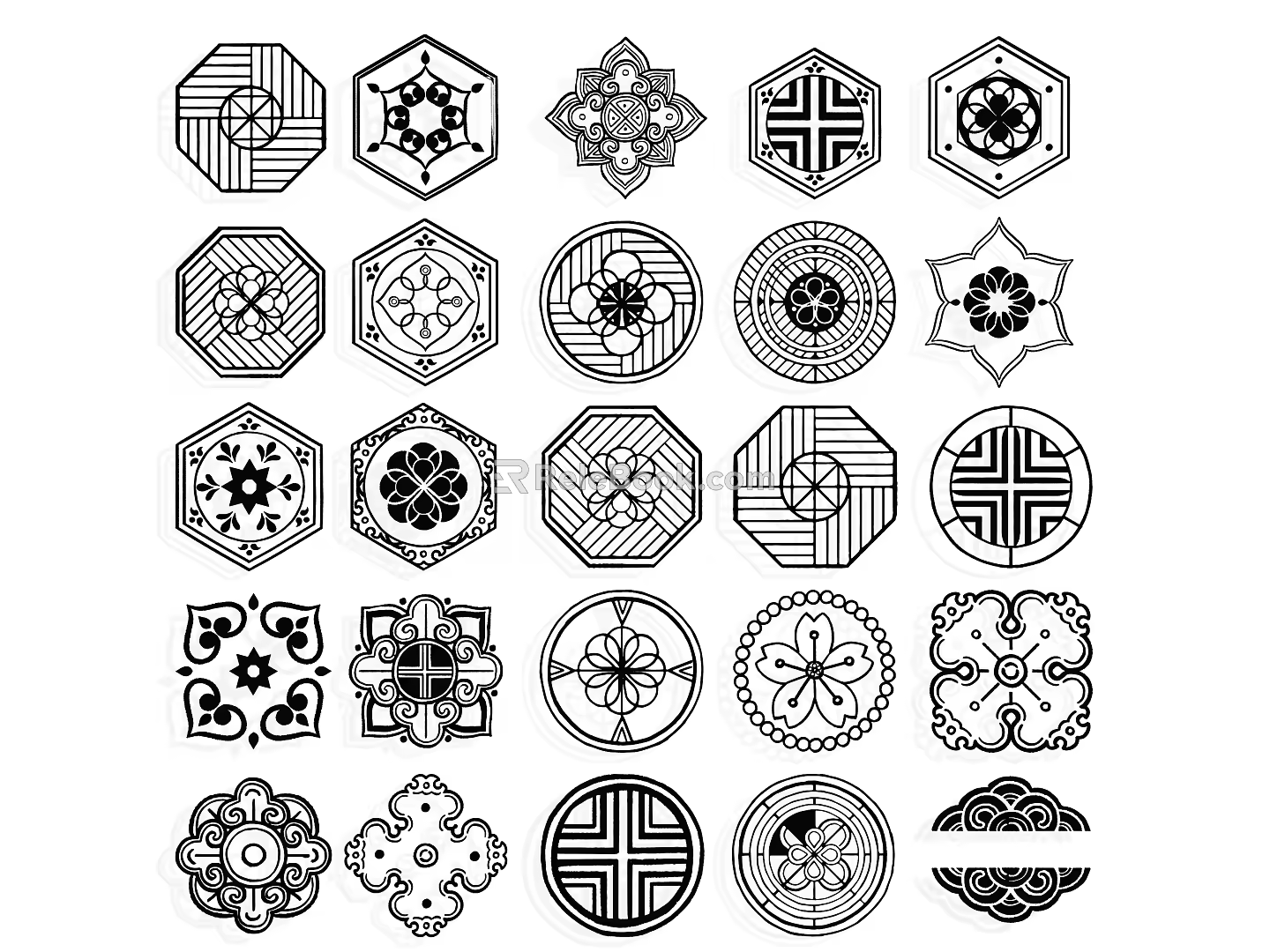 New Chinese Style Window Blossom Window Carved Pattern Hollow Window Grillage Wall Lattice Window Antique Leaky Window Square Lattice Round Window Carved Silhouette 3d model