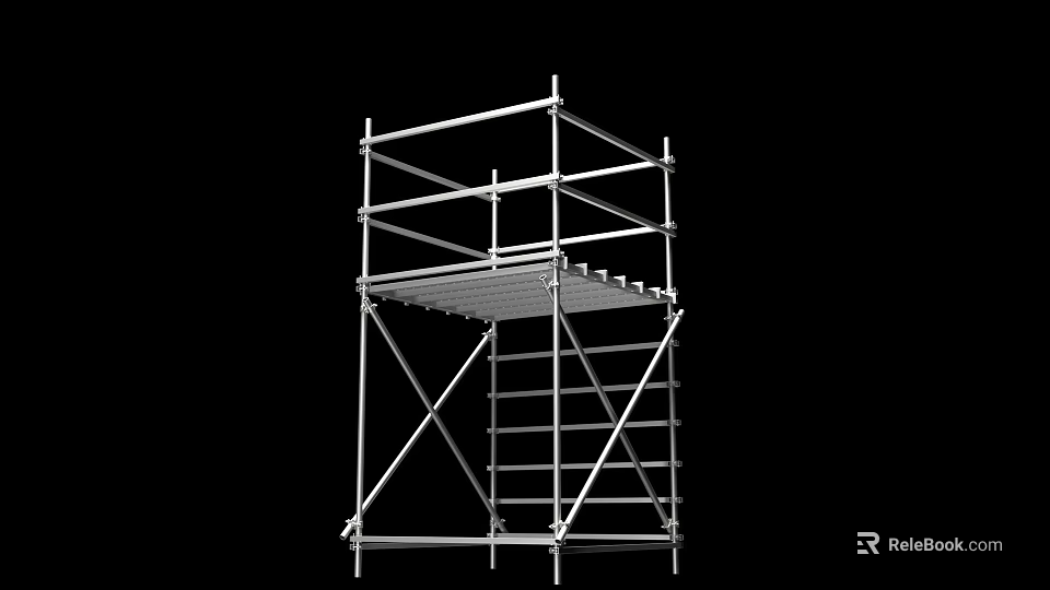 Construction Metal Scaffolding Frame Structure With Tiered Platform And Safety Rails 3d model 