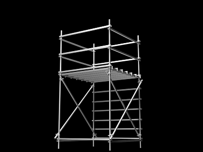 Construction Metal Scaffolding Frame Structure With Tiered Platform And Safety Rails 3d model