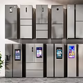 Various Models of Modern Refrigerators and Freezers With Smart Display Screens and Stainless Steel Design