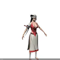 Game Anime Character With Red Top Black Spiral Pattern White Long Skirt And Arm Accessories