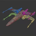 Sci Fi Fighter Spaceship Model With Multiple Engines Gray Body And Red Yellow Details