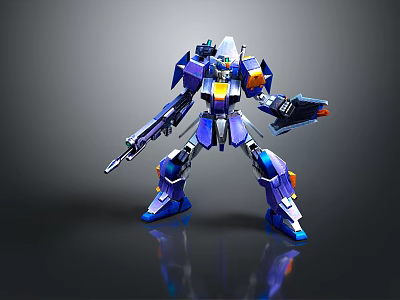 Game and Movie Character Mech Warrior With Blue Purple Armor And Weapon Robot Figure 3d model