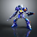 Game and Movie Character Mech Warrior With Blue Purple Armor And Weapon Robot Figure