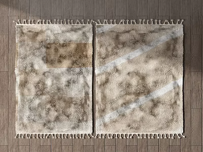 Soft Textured Square Rugs With Neutral Abstract Pattern Fringed Edges For Living Room Wooden Floor 3d model