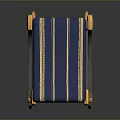 Elegant Classic Stool with Blue Striped Cushion Golden Decorations and Black Frame Curved Legs