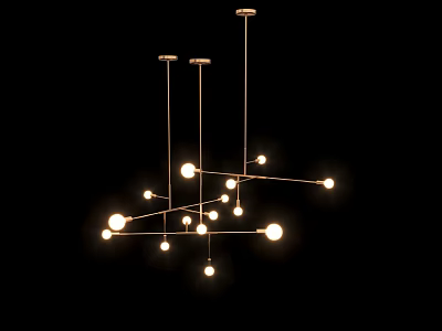 Modern Illuminated Chandelier With Geometric Metal Frame And Multiple Bulbs 3d model