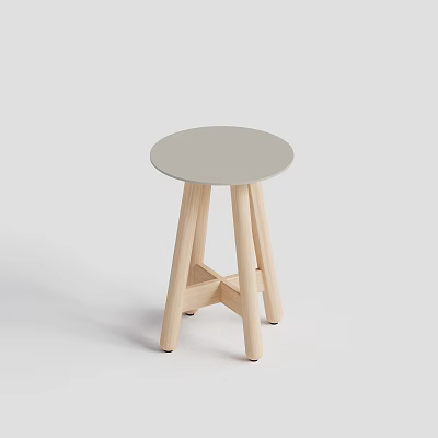 Modern Minimalist Bar Stool With Light Gray Round Seat And Light Wooden Legs Cross Support 3d model