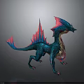 Fantasy Role And Creature Blue Pink Scaled Dragon With Spiked Wings Tail Mythical Beast