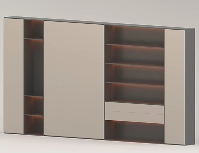 Modern Background Wall Design With Open Storage Shelves And Light Cabinet Doors 3d model
