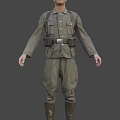 Military Character In Green Uniform With Helmet Standing Against Gray Background