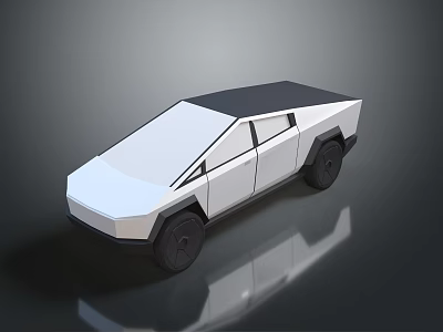 Modern Geometric White Pickup Truck With Black Roof And Minimalist Design 3d model