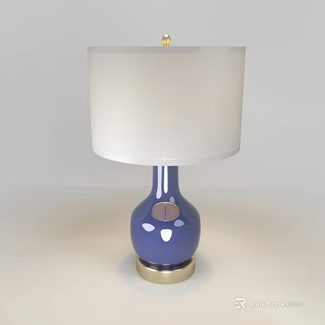 Elegant Blue Ceramic Table Lamp With White Lampshade And Gold Base 3d model