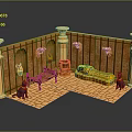 Ancient Egyptian Interior Scenery Featuring Sarcophagus Columns Murals Statues And Decorated Walls