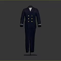 Elegant Navy Blue Double Breasted Formal Suit Set With White Cuffed Trim