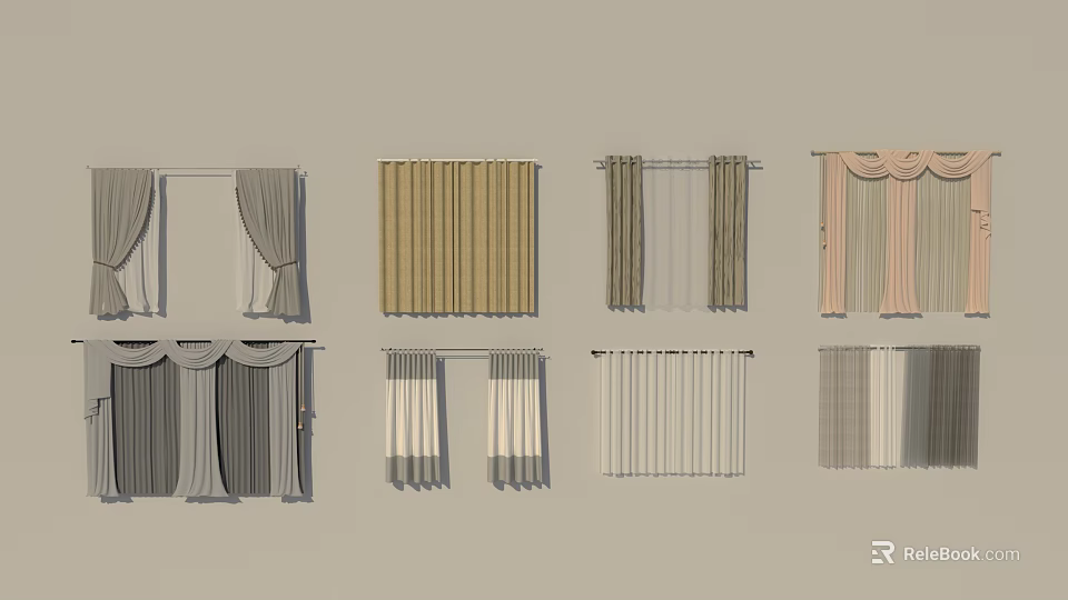 Various Curtain Styles For Home Window Decor And Interior Design 3d model