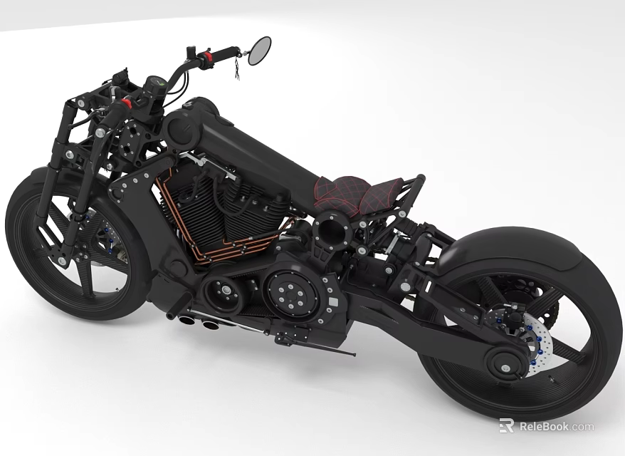 Sleek Black Custom Motorcycle With Red Seat Unique Engine And Body Design 3d model 