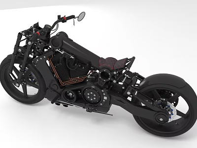Sleek Black Custom Motorcycle With Red Seat Unique Engine And Body Design 3d model