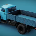 Vintage Blue Truck With Open Cargo Bed Classic Cab And Black Tires On Blue Background