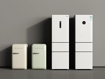 Modern Upright Refrigerators and Freezers in Beige Light Green White Hues 3d model