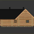Log Cabin With Log Structure Black Roof Chimney Windows And Wooden Door