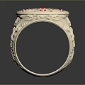 Exquisite Delicate Jewelry Ring Featuring Red Gemstones White Stones and Intricate Carved Patterns
