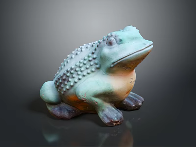 Decorative Turquoise and Orange Frog Sculpture with Bumpy Texture on Dark Background 3d model