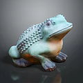 Decorative Turquoise and Orange Frog Sculpture with Bumpy Texture on Dark Background 3d model