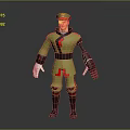 3D Military Character With Green Uniform Red Accents Hat And Mechanical Arm