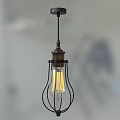 Industrial Vintage Pendant Light With Black Metal Cage Frame And Exposed Warm Filament Bulb