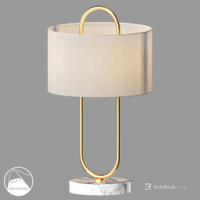 Modern Minimalist Table Lamp With Gold Metal Stand And White Fabric Shade 3d model 