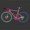 Pink Road Bicycle With Grid Texture And Black Handlebar Seat On Gray Background Reflection