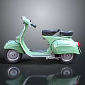 Light Green Vintage Scooter Motorcycle With Black Seat And Reflection On Dark Background
