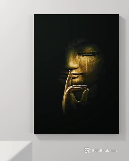 Abstract Painting Of Buddha Face With Mystical Hand Gesture And Golden Tones On Dark Background 3d model 