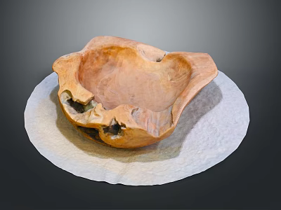 Handcrafted Wooden Bowl Placed On Natural Stone Tray For Decorative Use 3d model