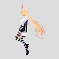Woman With Rabbit Ears Blonde Hair Wearing Black Coat White Top Rainbow Elements Striped Stockings