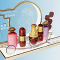Luxury Perfume Cosmetics Display With Elegant Colored Bottles And Gold Accents