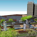 Modern Commercial Street with Glass Facades and Contemporary Structures Busy Pedestrians Walking in Open Plazas