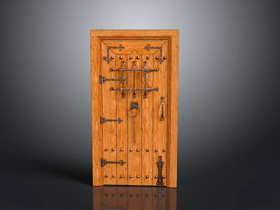 Traditional Wooden Door With Intricate Carvings Classic Design And Metal Decorations 3d model
