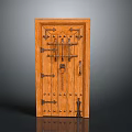 Traditional Wooden Door With Intricate Carvings Classic Design And Metal Decorations