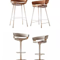 Two Modern Bar Stools With Backrest Metal Frame And Round Base 3d model