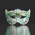 Decorative Green And White Mask With Lotus Flower Center And Intricate Scroll Patterns