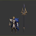Blonde Warrior Character With Blue Mythical Creature Companion In Golden Armor