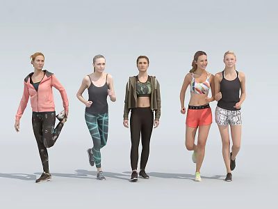 Group of Women in Activewear Stretching and Running During Fitness Workout 3d model