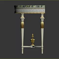 Elegant Decorative Table With Green Blue Marble Top And White Gold Legs