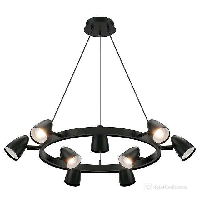 Modern Black Circular Chandelier With Multiple Adjustable Lights For Home Decor 3d model