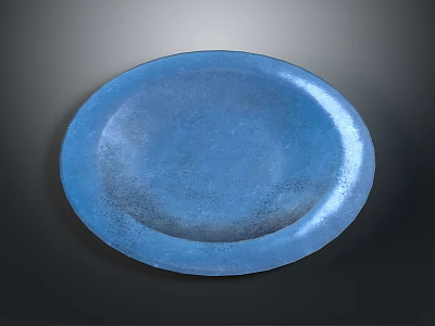 Blue Oval Plant Pot Featuring Lush Green Plant Against Dark Background 3d model
