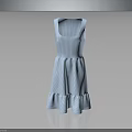 Sleeveless Light Blue Striped Dress with Ruffled Hem and Flared Silhouette