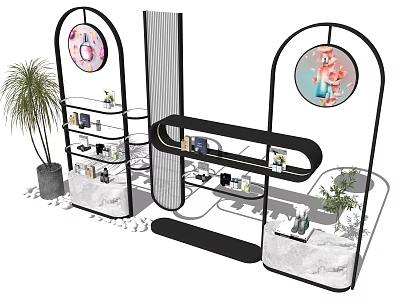 Modern Display Shelves with Curved Design Transparent Panels for Product Display in Retail Space 3d model